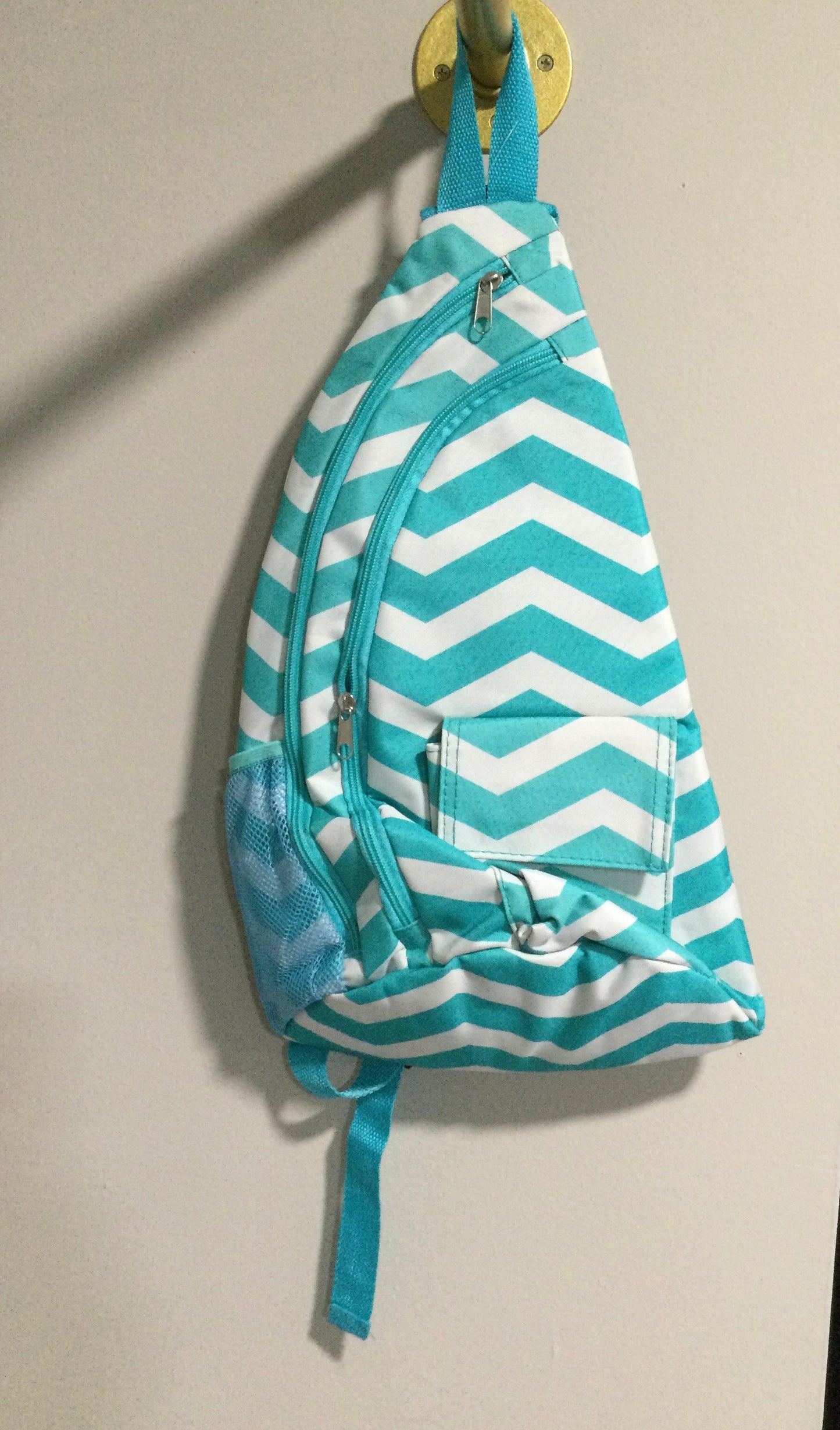 Blue/White Chevron Patterned Strap Bag